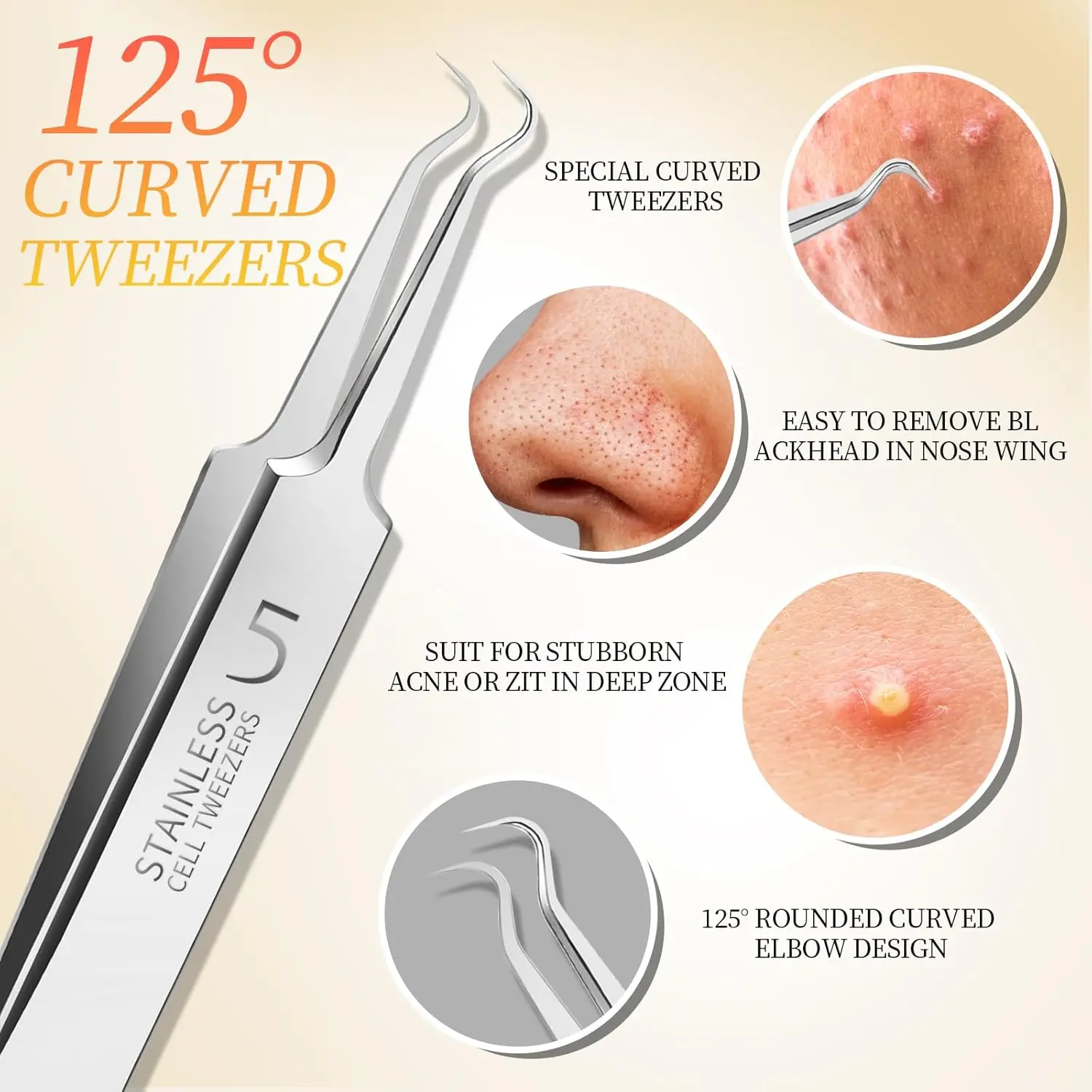 4 pçs pinças de cravo de aço inoxidável e espinha popper kit de ferramentas pinças de sobrancelha profissional para cuidados faciais homem e mulher