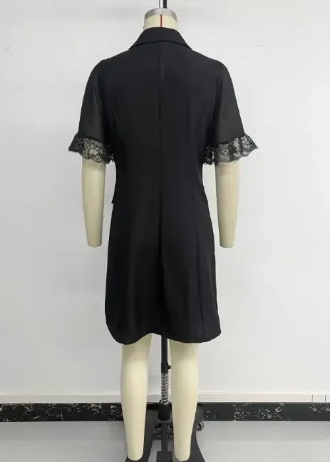Spring/Summer Women's Temperament Elegant A Line Dresses New V-Neck Commuting Suit Double Breasted Short Sleeve Dress for Women