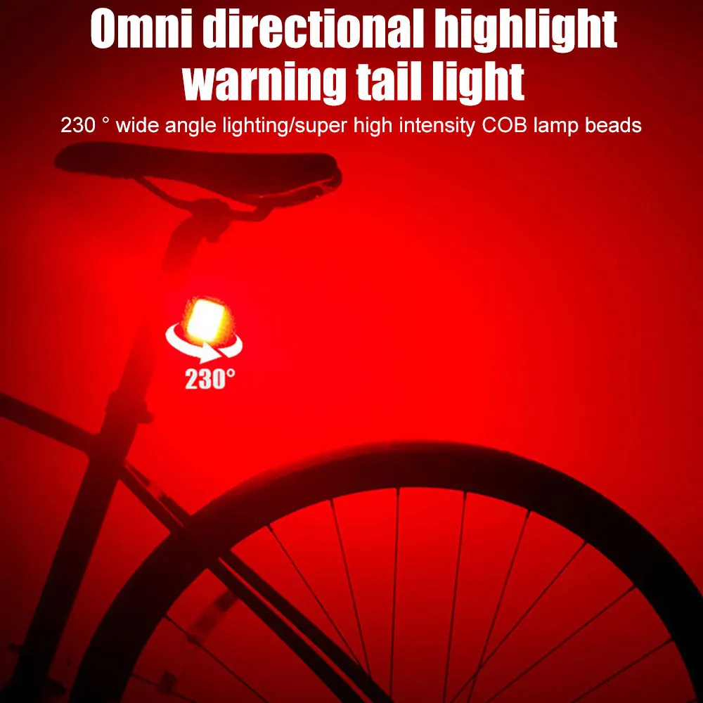 White+Red COB LED Flash Bike Tail Lights USB Rechargeable Waterproof Bicycle Rear Lamp Multi Light Modes for Seatpost Backpack