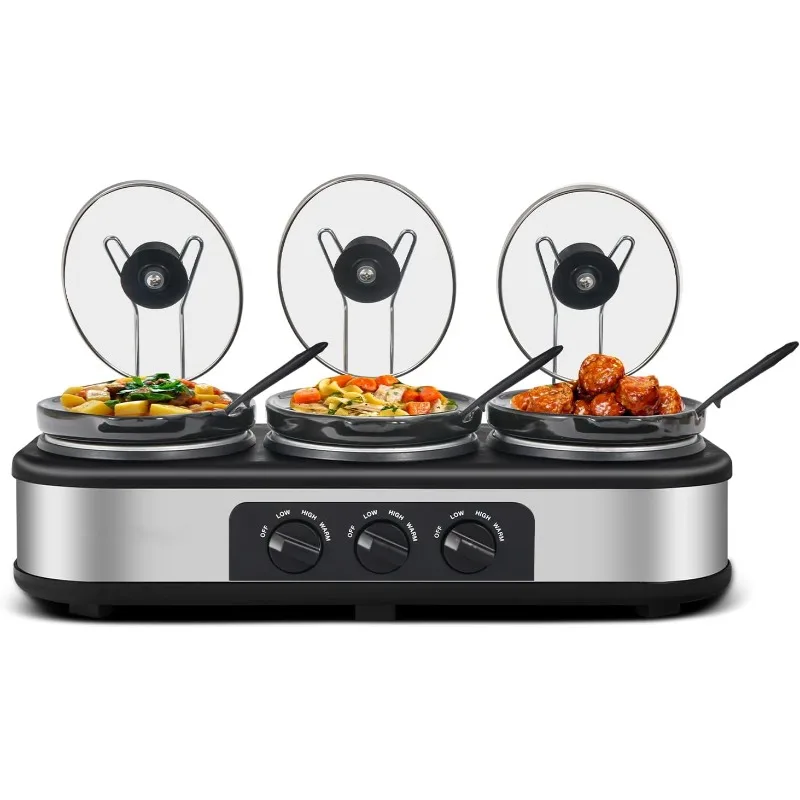 

Triple Slow Cooker with Lid Rests, Breakfast Buffet Servers and Warmers with 3 X 1.5Qt, Tempered glass lids & 3 Adjustable Temp