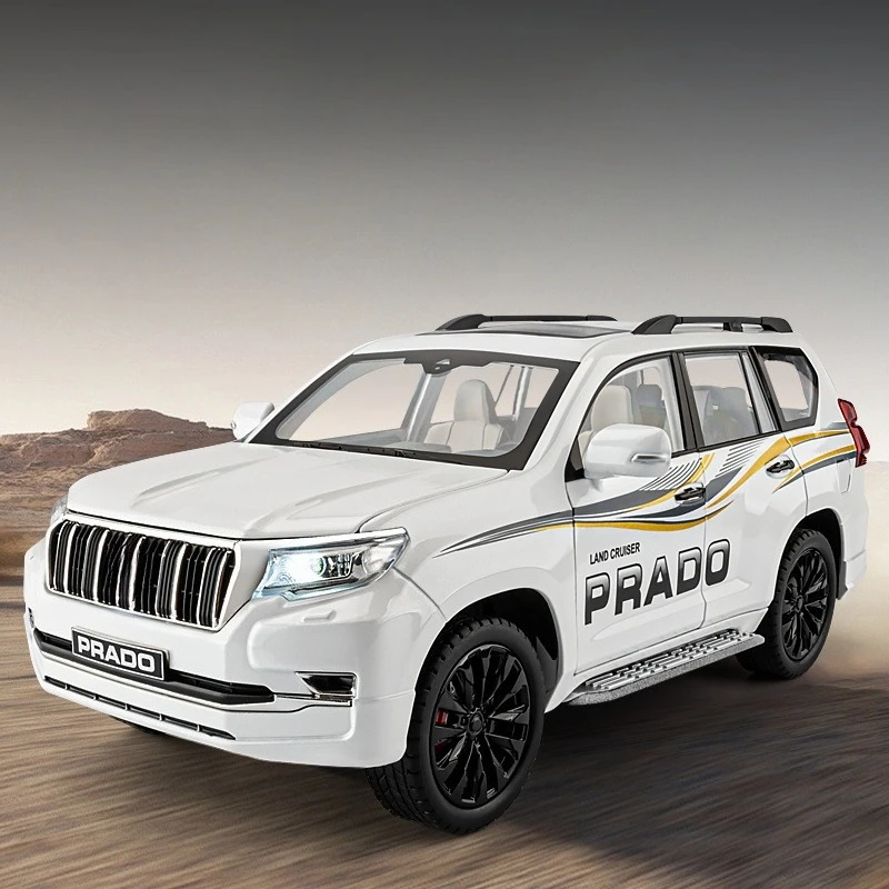 

Масштабная модель внедорожника Toyota Prado 1:18, литая металлическая игрушка, внедорожник со звуком и светом, подарок для детей