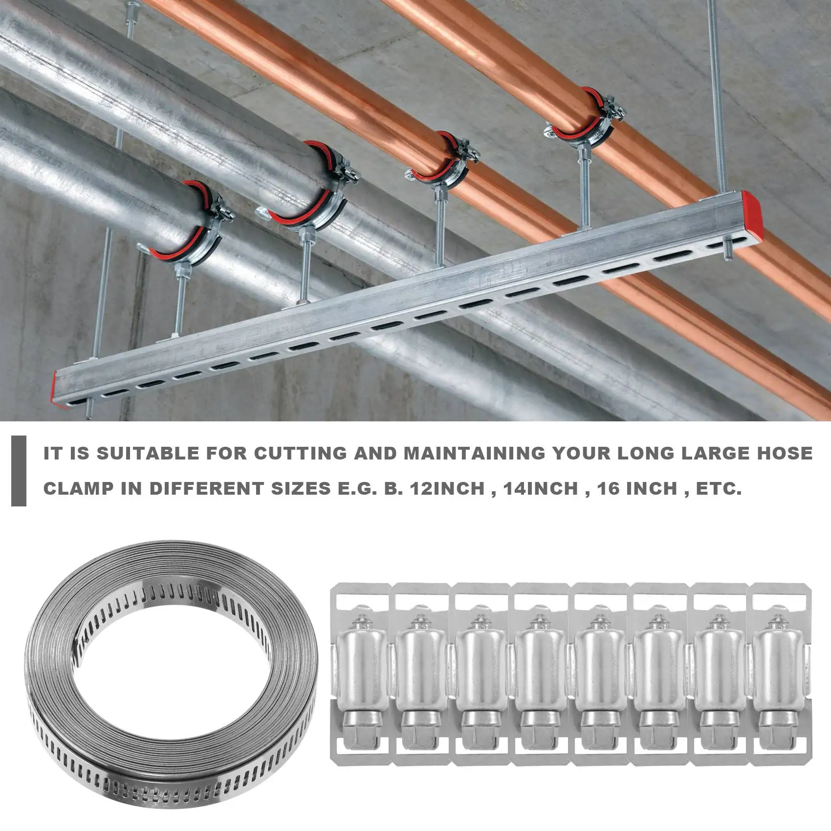 

304 Stainless Steel Worm Clamp Hose Clamp Strap with Fasteners Adjustable DIY Pipe Hose Clamp Ducting Clamp 11.5 Feet