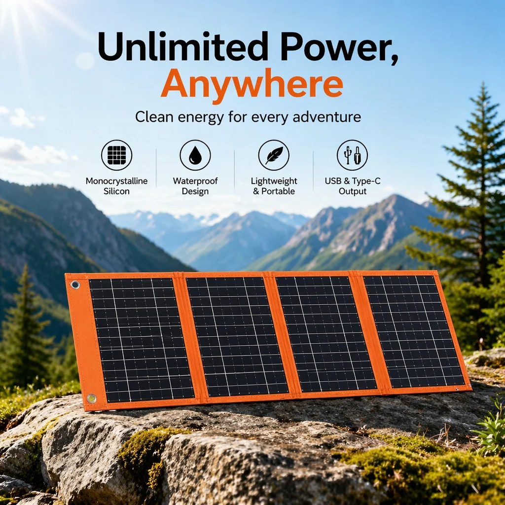 25-60W Foldable Solar Panel Bag, Multi-Port USB+DC Portable Solar Charger for Camping Hiking Phone Charging