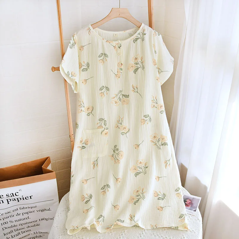 Fresh Printed Night Wears For Women Loose Short Sleeve Nightdress Summer Nightgowns Female Casual Sleepwear Dress
