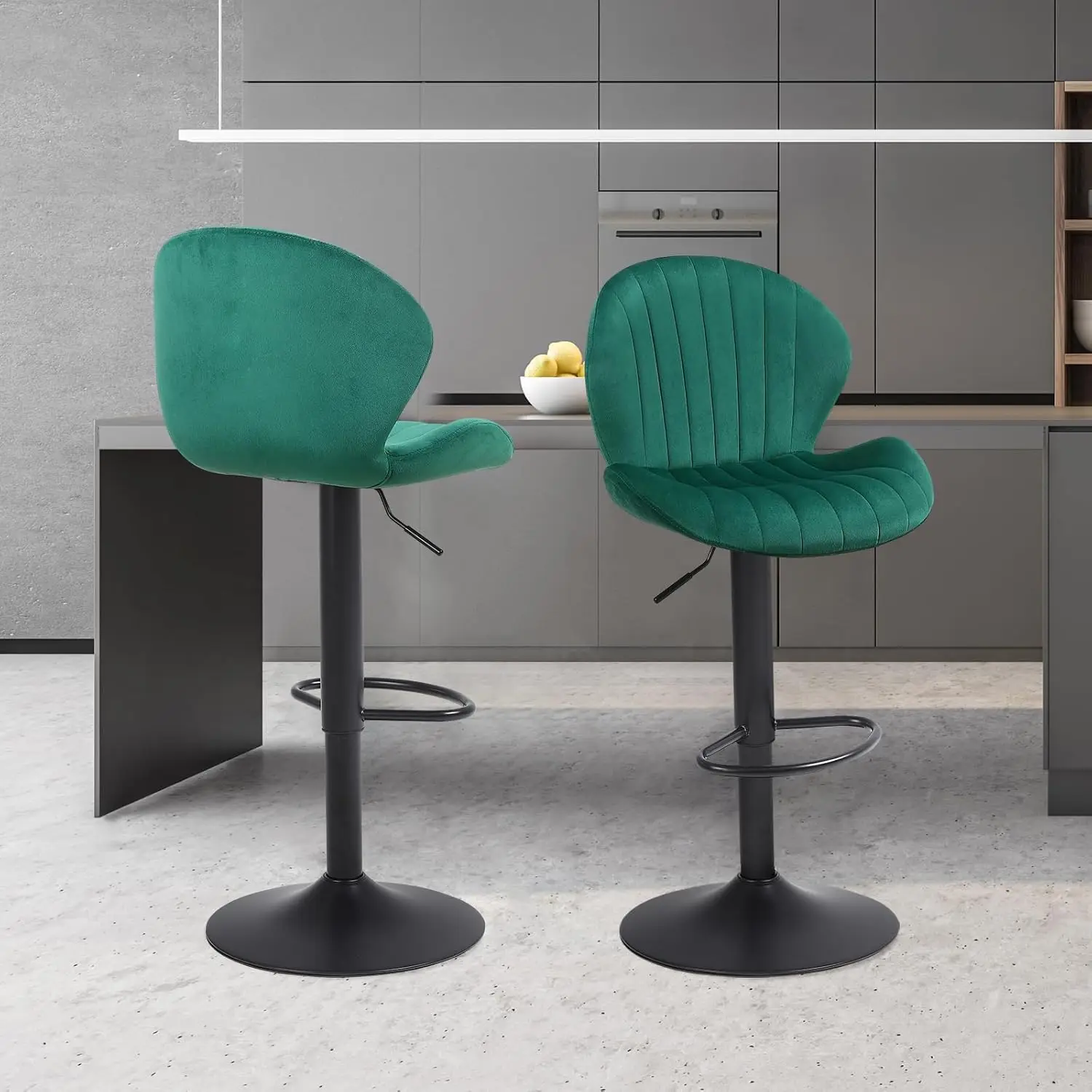 Modern Bar Stools Set of 2, Velvet Height Adjustable Swivel Barstools, Armless Kitchen Island