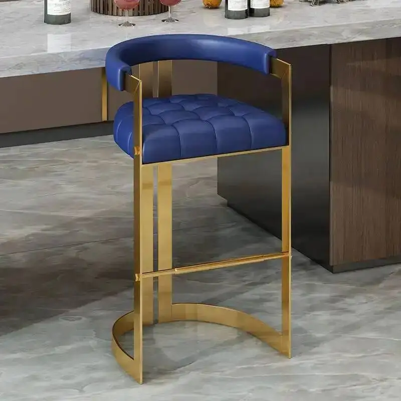 

Luxury Minimalist Home High Stool with Backrest Kitchen Island Upholstered Cushion Dining Table Chair Bar High Stool