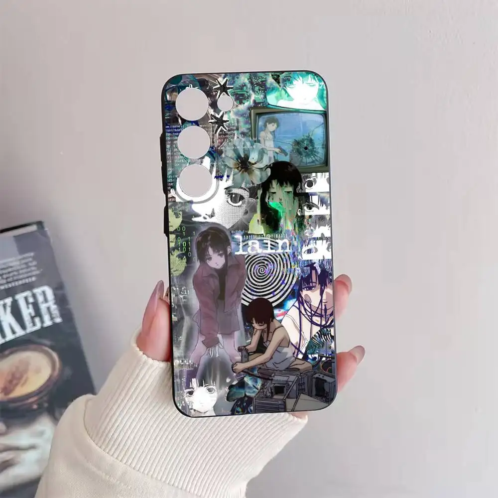 Seriële experimenten L-Lain telefoonhoesje voor Samsung Galaxy A73,72,51,53,52,71,22,5G,Note,J7,8,9 zachte zwarte cover