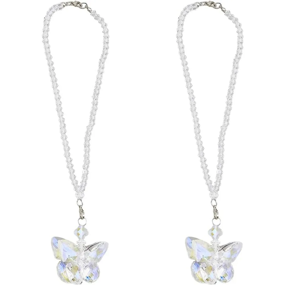 

2Pcs Butterfly Car Hanging Ornament 25cm Glass Hanging Accessories View Mirror Charm Butterfly Car Decoration for Women Men