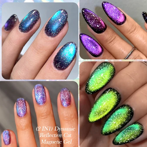 Imagen 2 del producto LILYCUTE 7ml Gel magnético de gato reflectante dinámico Otoño Invierno brillo brillante doble efecto de luz barniz de Gel para decoración de uñas