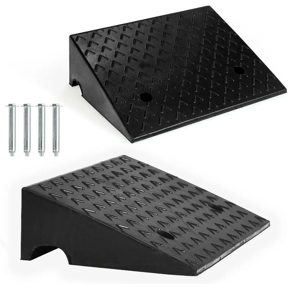 2PCS Rubber Car Curb Ramps, Portable Lightweight Threshold Set Heavy Duty Loading Ramp Slope Motorcycle Pad for Driveway