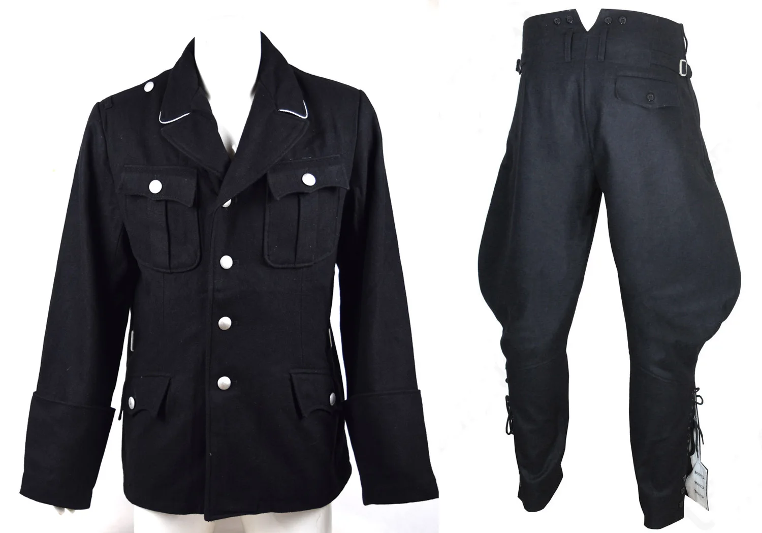 

Reproduction WWII German Elite M32 Officer Black Wool Tunic And Breeches Military Uniform 　