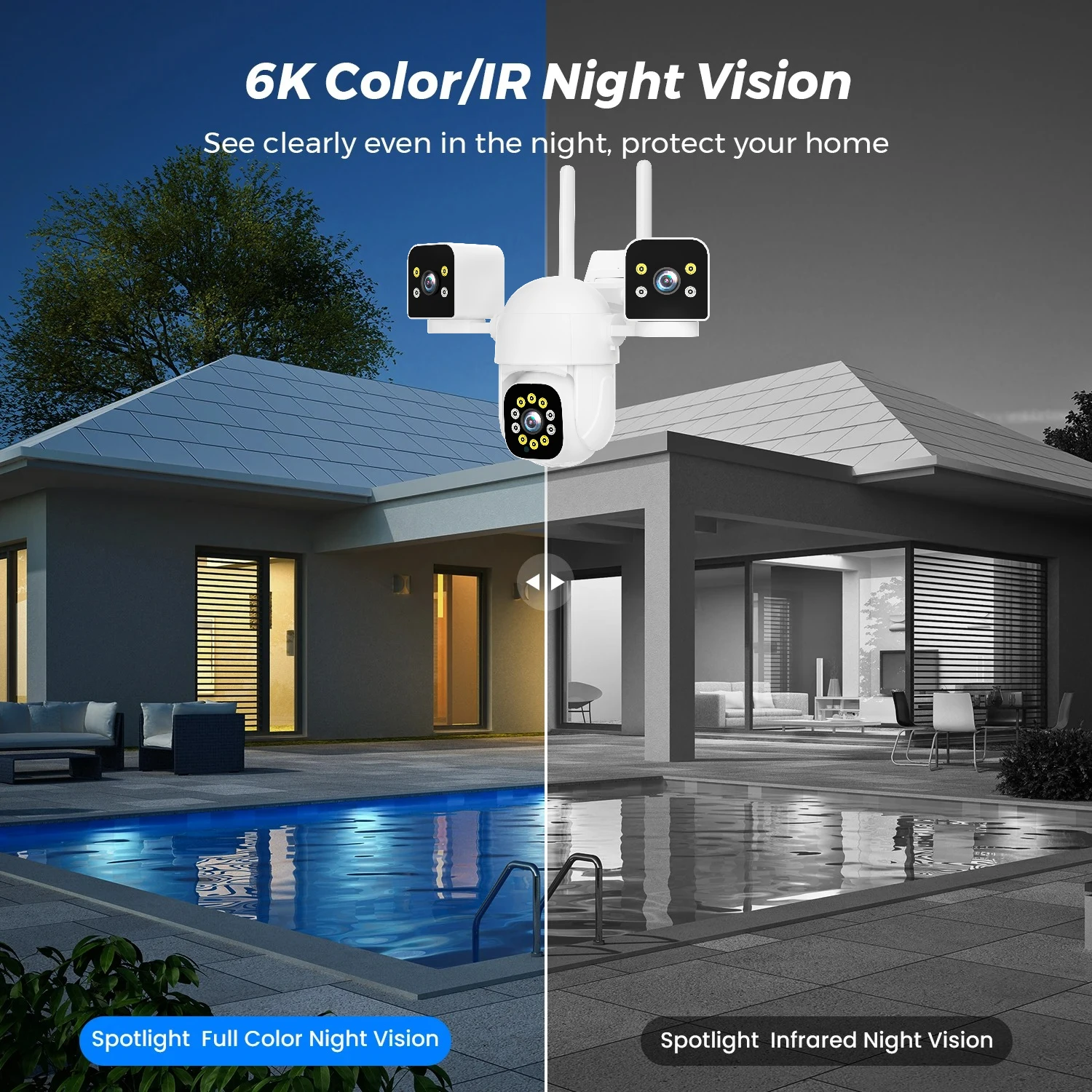 15MP 6K WIFI IP كاميرا خارجية تتبع الحركة PTZ 4K كاميرا فيديو ثلاثة عدسة ثلاثة شاشة نظام أمان مقاوم للماء O-KAM Pro