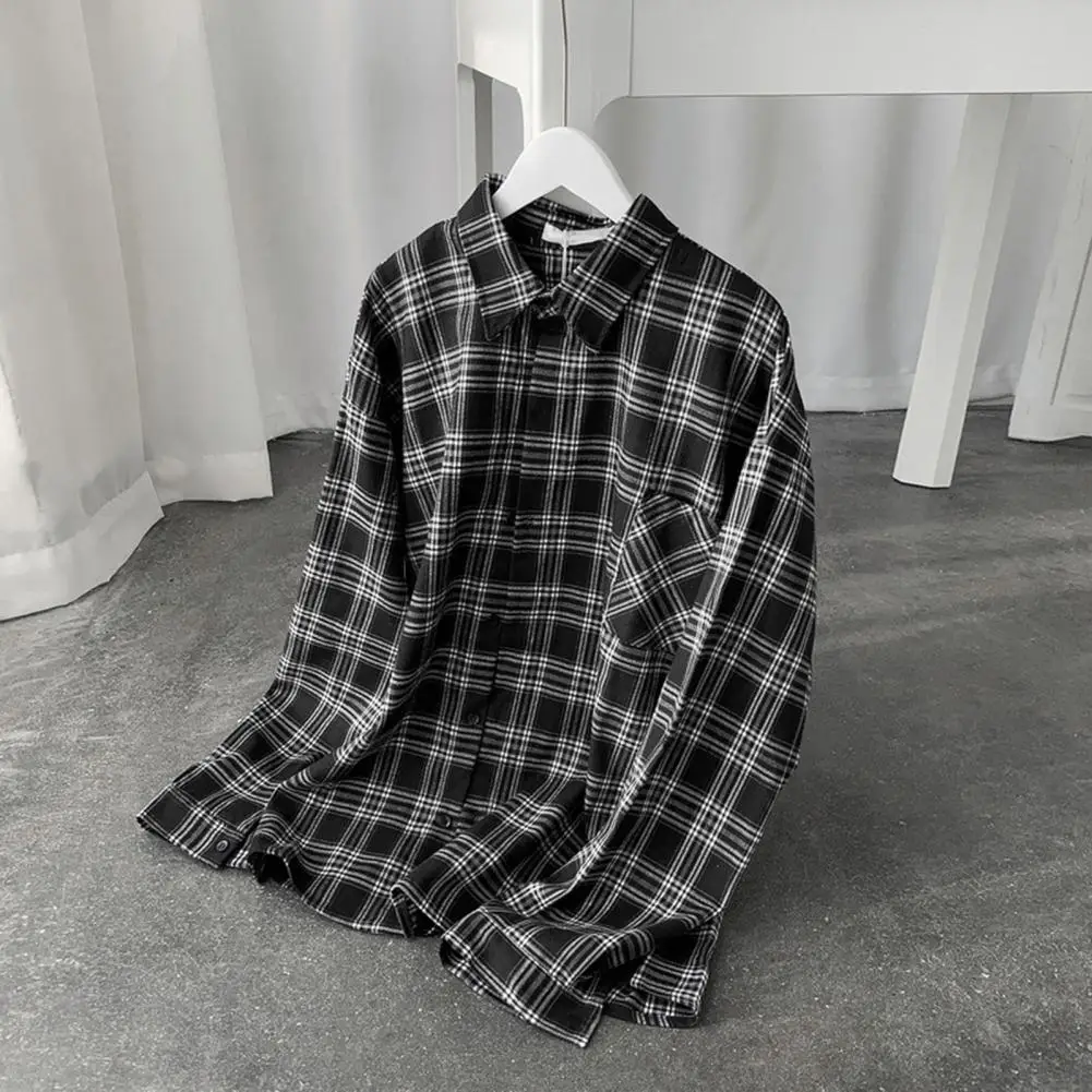 Women Shirt Women Lapel Blouse Plaid Print Lapel Shirt Coat for Women with Single-breasted Buttons Flap for Breathable