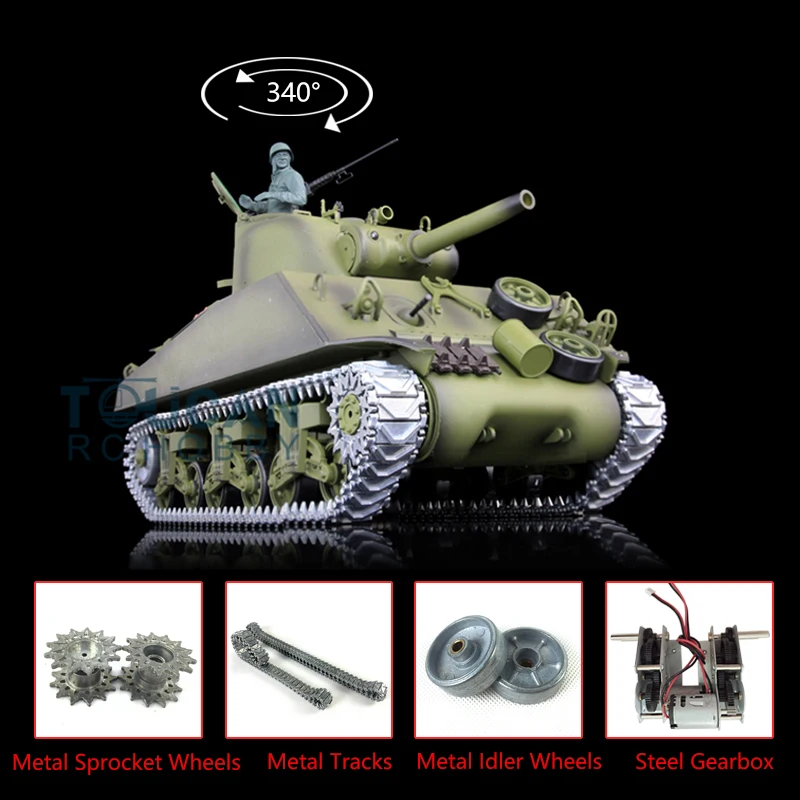 HENG LONG-Controle Remoto RC Tanque, Metal Tracks, 3898 Faixas, 7.0 Atualizado M4A3 Sherman, RTR, Escala 1/16, 2.4G, TH17671