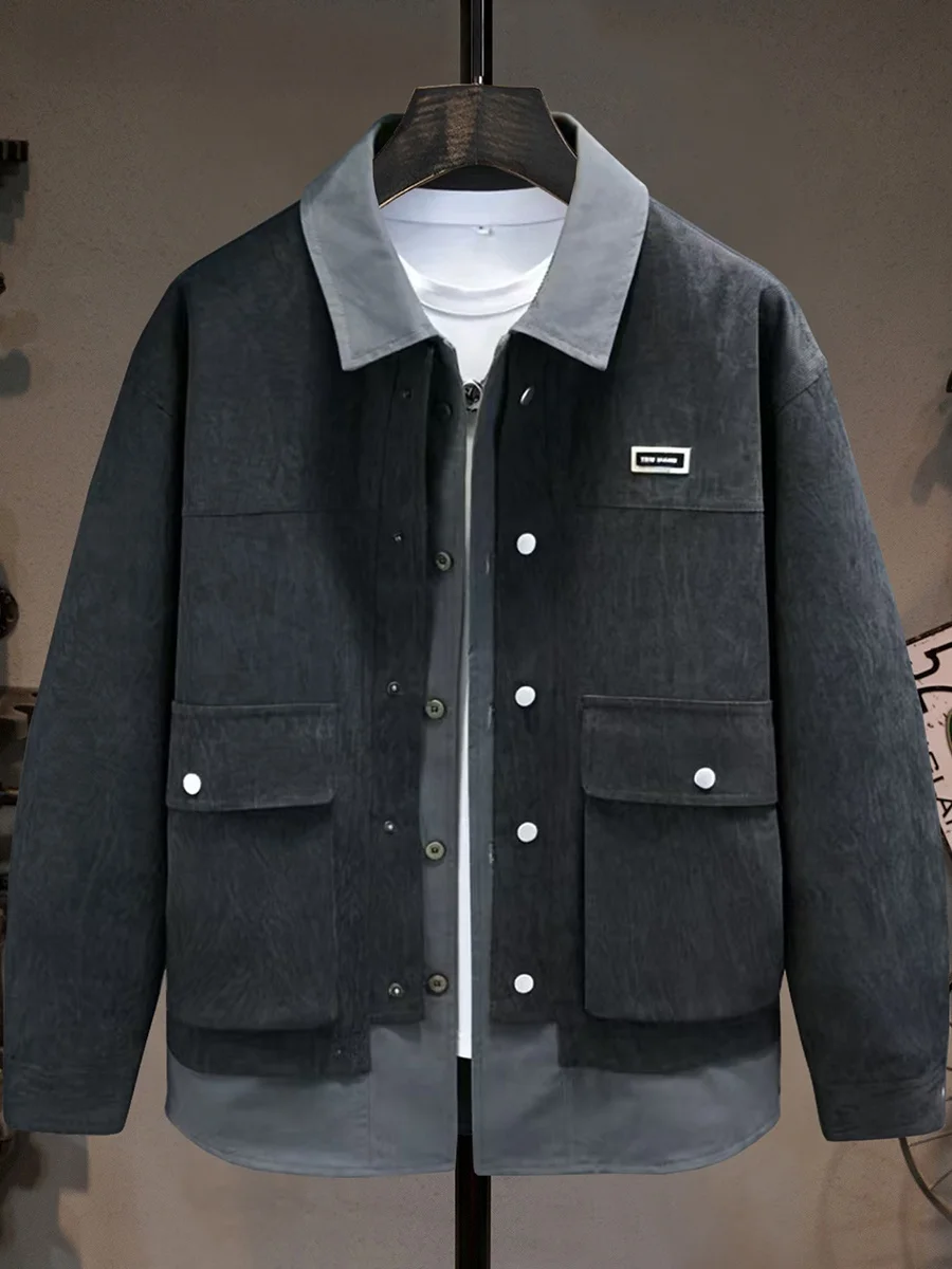 

Мужская винтажная рабочая куртка Detroit High-End: свободный крой, модный дизайн, верхняя одежда из полиэстера, длинный рукав, застежка на пуговицах