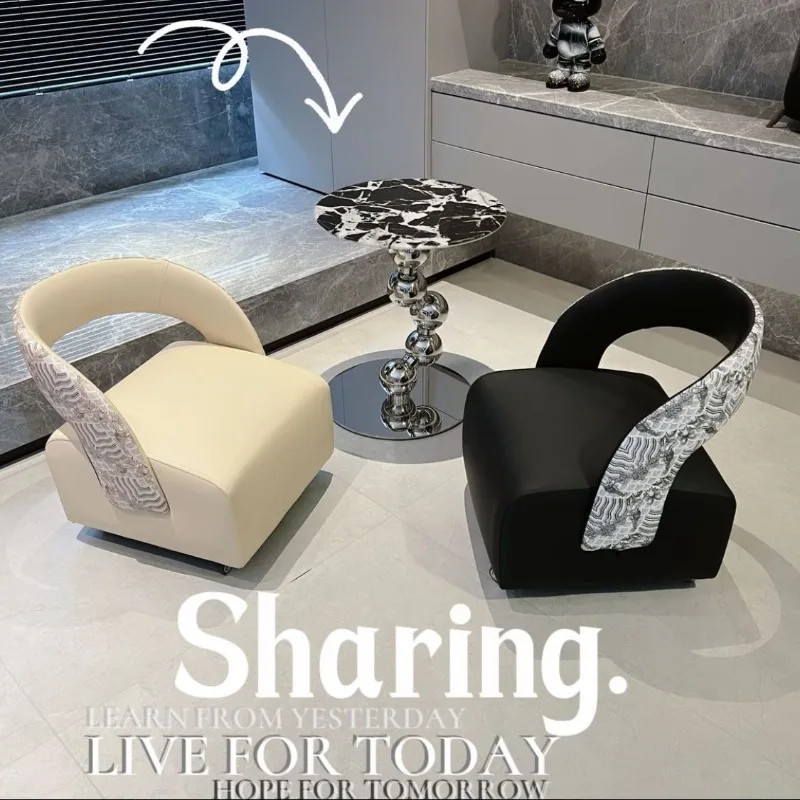 Modern Luxury Faux Leather Metal Caster Stool with Backrest Rotatable Quiet Portable Living Room Home Decor Novelty New Indoor