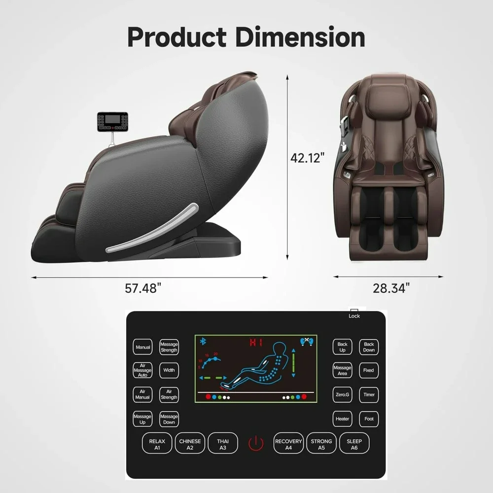 Massage chair, full body zero gravity SL track finger massage lounge chair, with APP control, brown massage chair