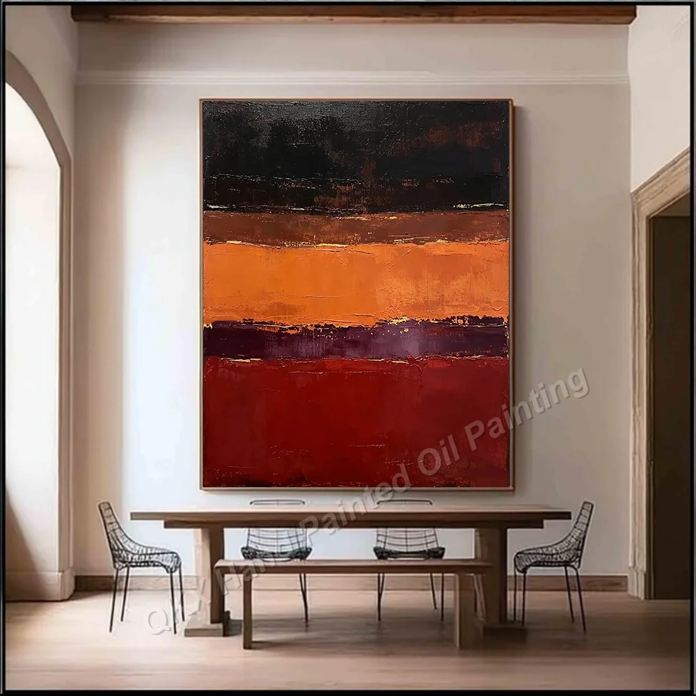 100% Handmade Abstract Oil Painting Original Wall Art Large For Home Living Room Decor Orange Red Black Textured