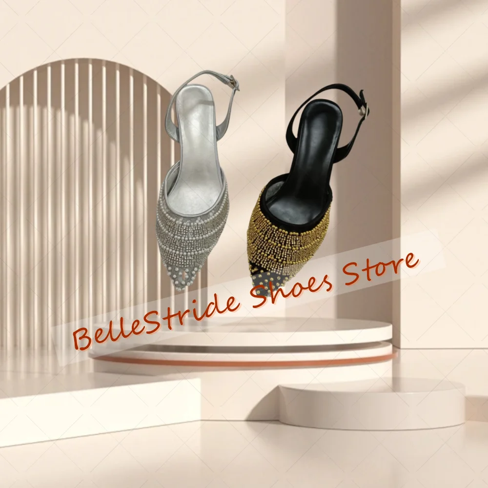 Silver Pointed Toe Lady crystals Sandals Buckle Strap Women Shoes Thin High Heels Party Banquet Dating 2025 Zapatos Para Mujere