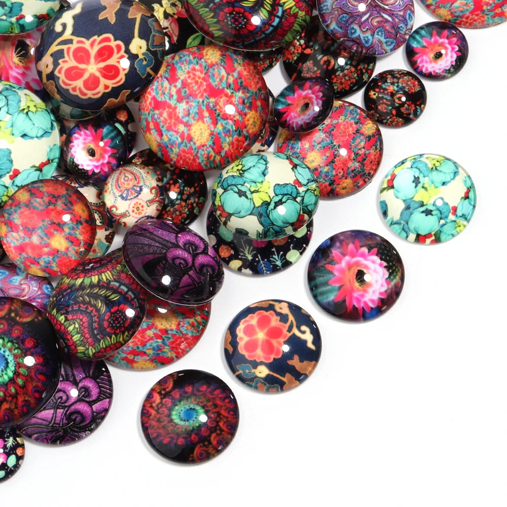 

10Pcs Colorful Pattern Glass Cabochon Bead 10/12/18/20/25mm Round Flatback Spacers Cabochon Cameo for DIY Jewelry Making Pendant
