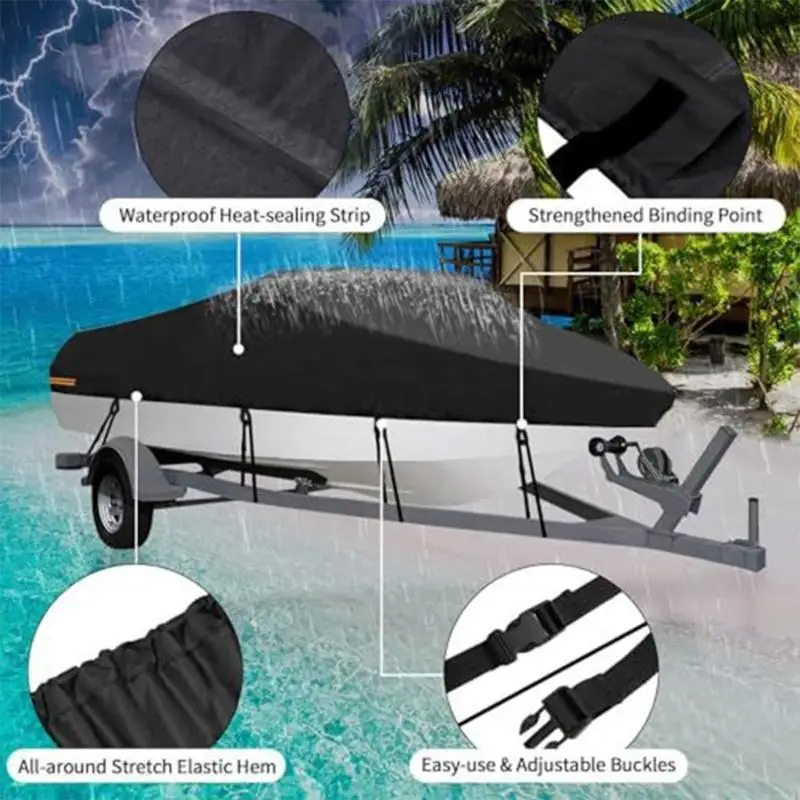 

D5BE UV Resistant And Tear Proof Marine Cover Universal For V Hull Craft 11 13 Ft