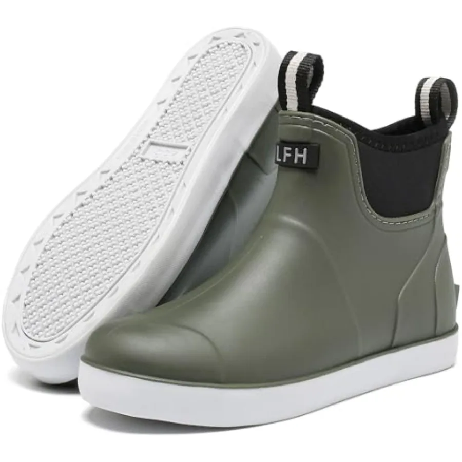 

Women's Deck Boots, Waterproof Ankle Rain Boots with Anti-Slip Traction, Rubber Garden and Fishing Boots for Boating, Camping,