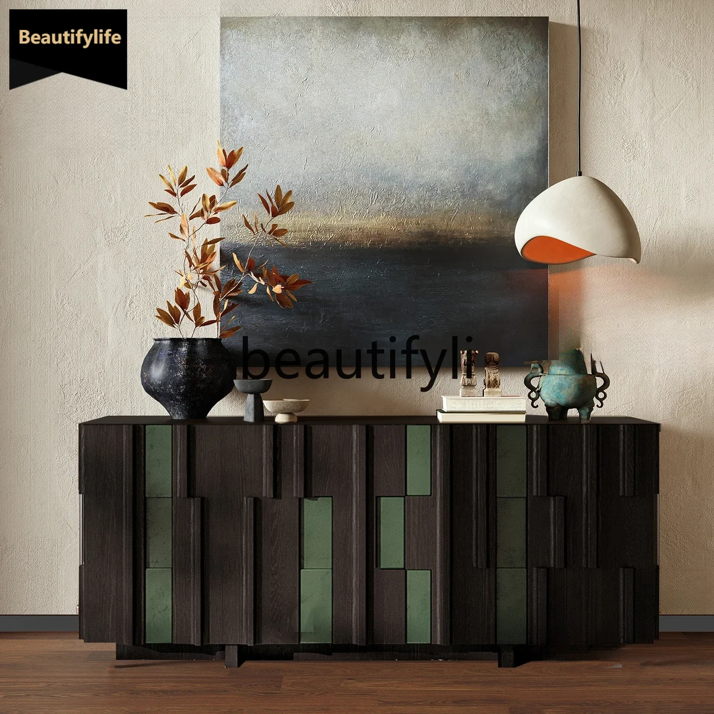 

Retro open lacquered solid wood cabinet/French engraved entrance cabinet/ D80