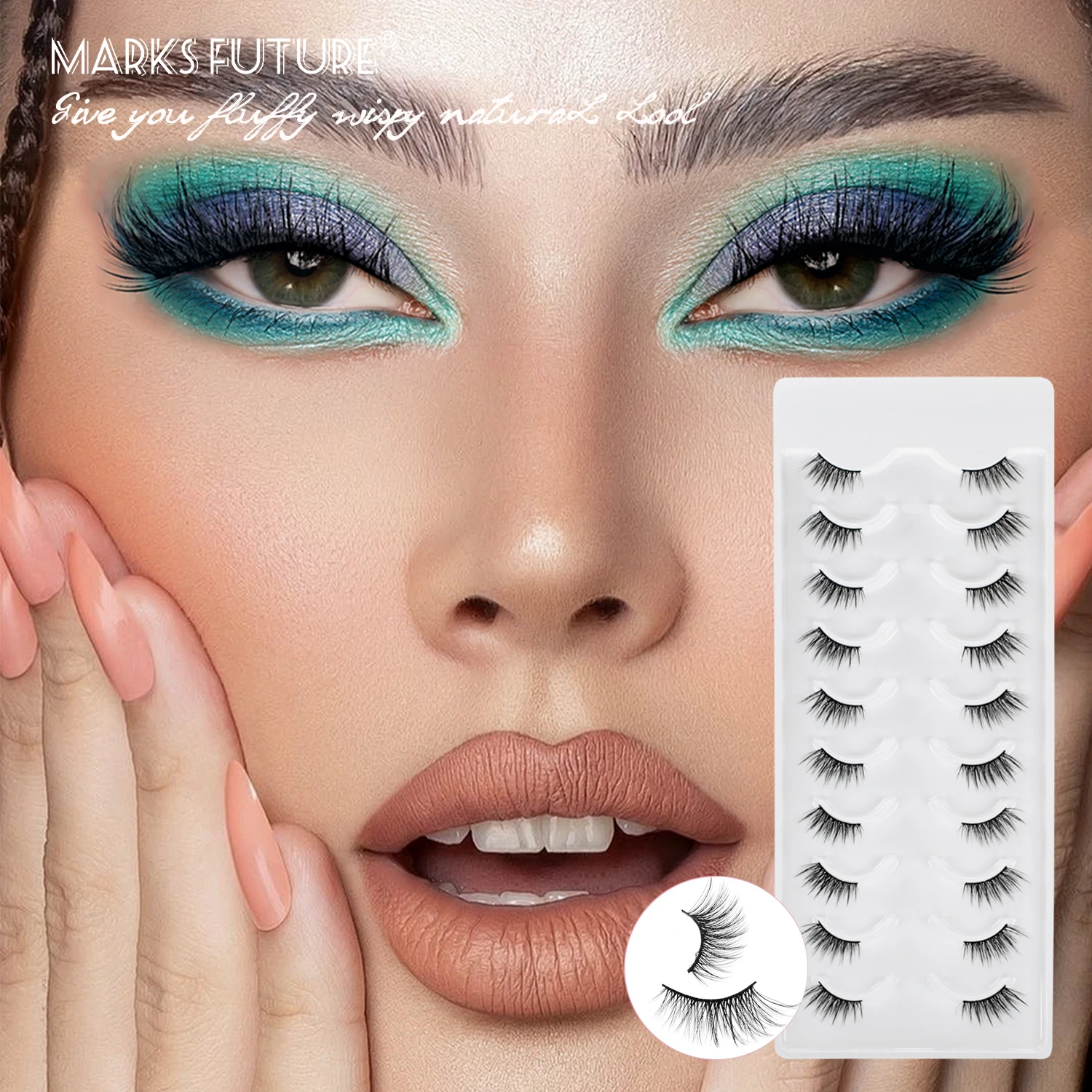 ขนตาครึ่ง,ลักษณะธรรมชาติ,ขนตาปลอม Wispy ขนตาแมว 3D Curly นุ่ม 18 มม.Fluffy Mink Eyelashes 10 คู่