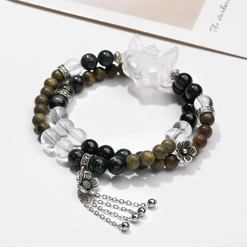 Fox mask DIY original design natural blue-green crystal white crystal bracelet Xiaohongshu live broadcast popular female