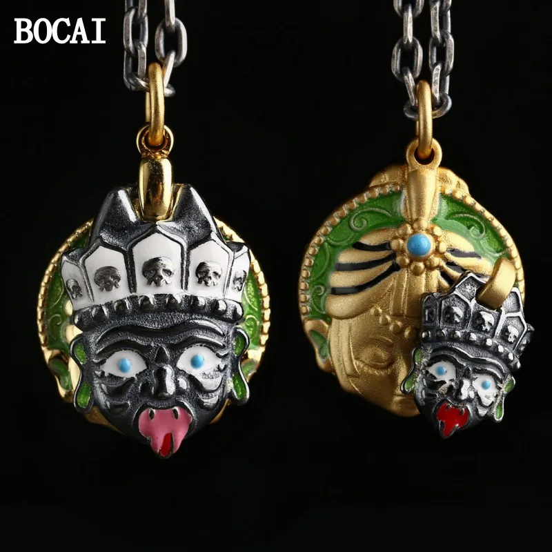 

BOCAI New SS925 Silver Creativity Personality Tibetan Buddhism Zakilum Past and Present Life Pendant Thangka Accessories