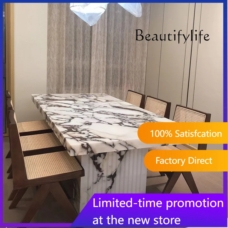 

N62 Natural marble dining table Atmospheric high-end rectangular villa large apartment dining table
