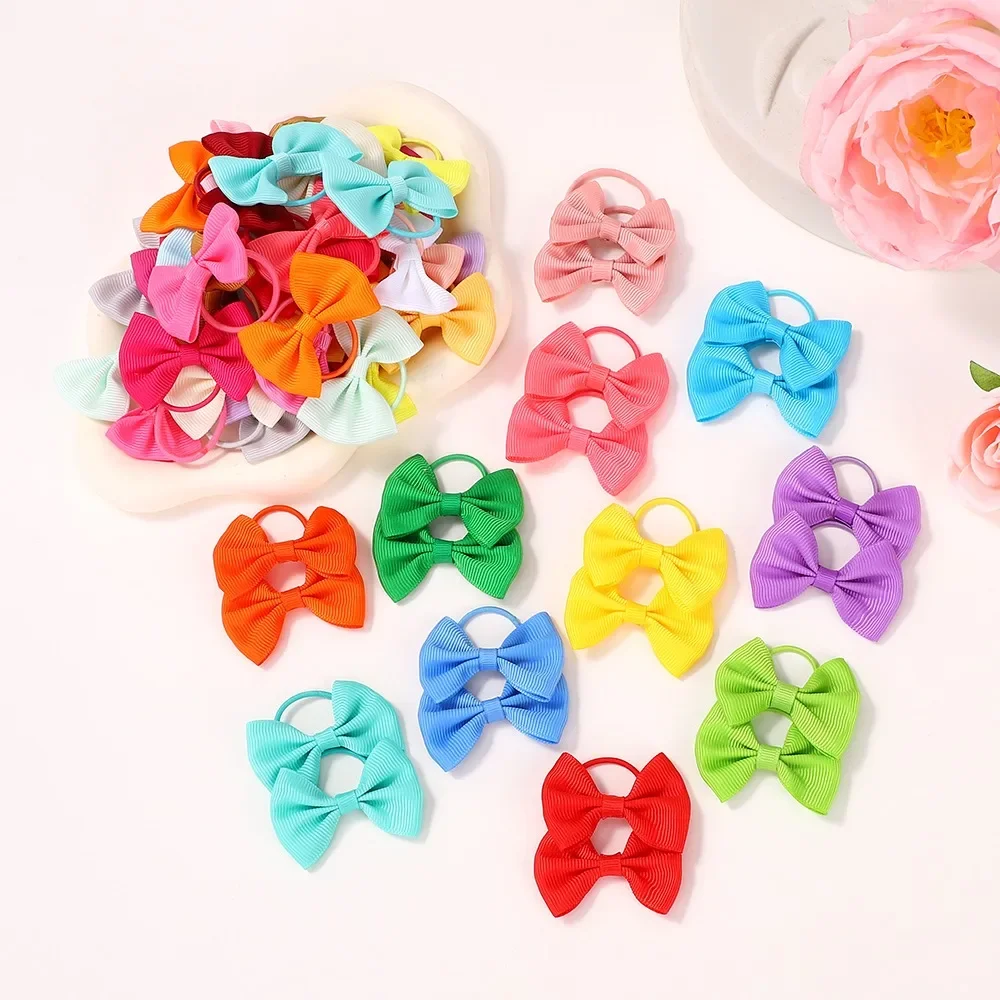 20/40Pcs/lot Baby Bows Ribbon Hairband for Girls Ties Elastic Hairbands Infants Pigtail Holders Hair Accessories Wholesale