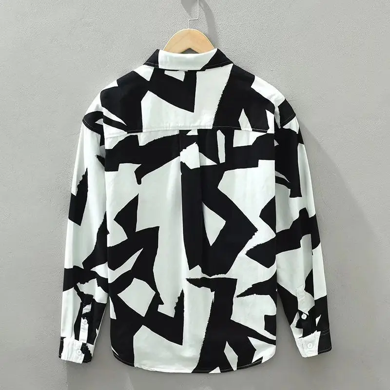 Spring Autumn New Fashion Printing Irregular pattern POLO collar Long sleeve Men\'s Clothing blouse Casual Single breasted Shirts