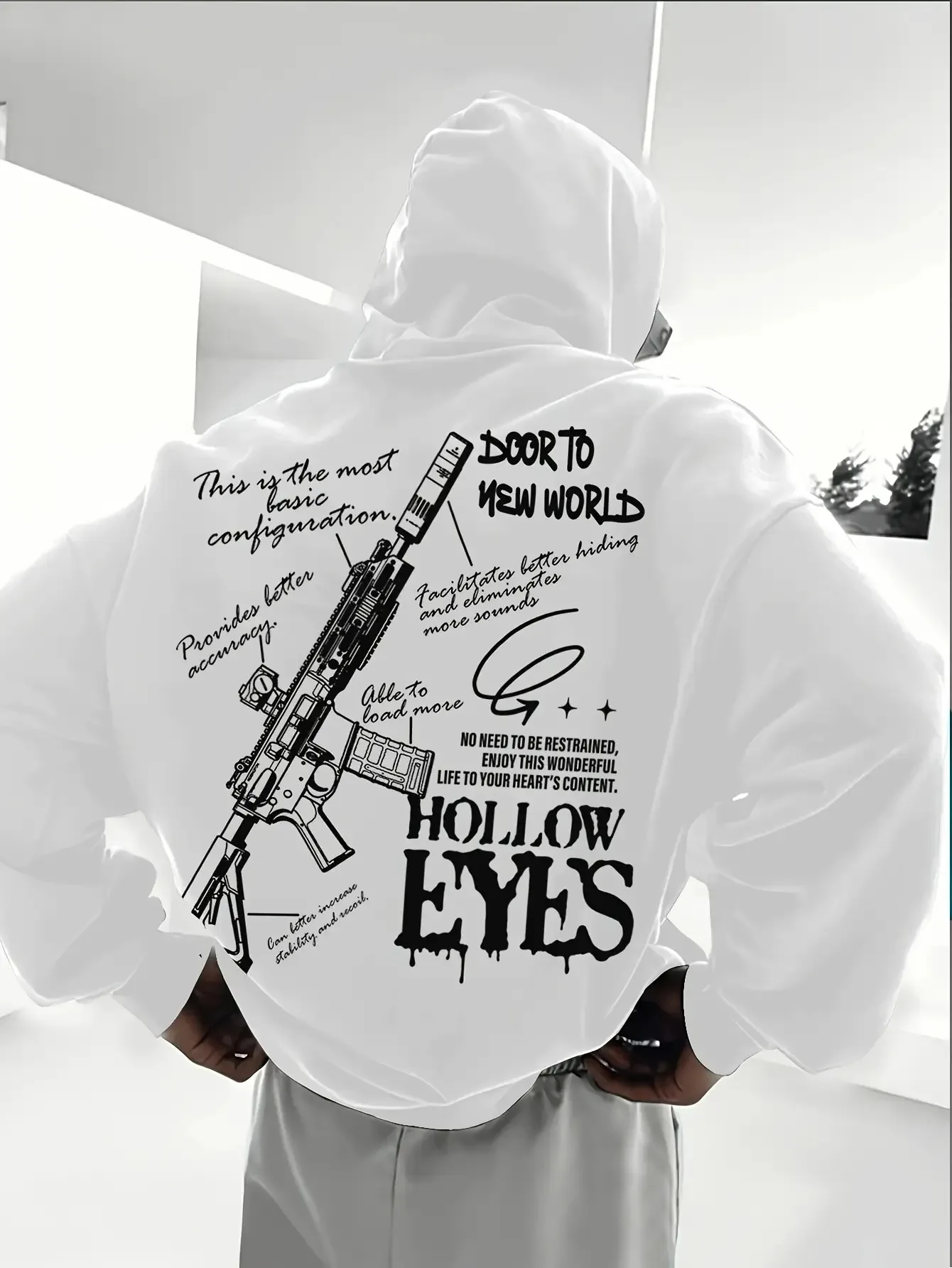 Sudadera con capucha para hombre con estampado de espadas de pistola, estilo casual, ideal para otoño e invierno. Tendencia Y2K.