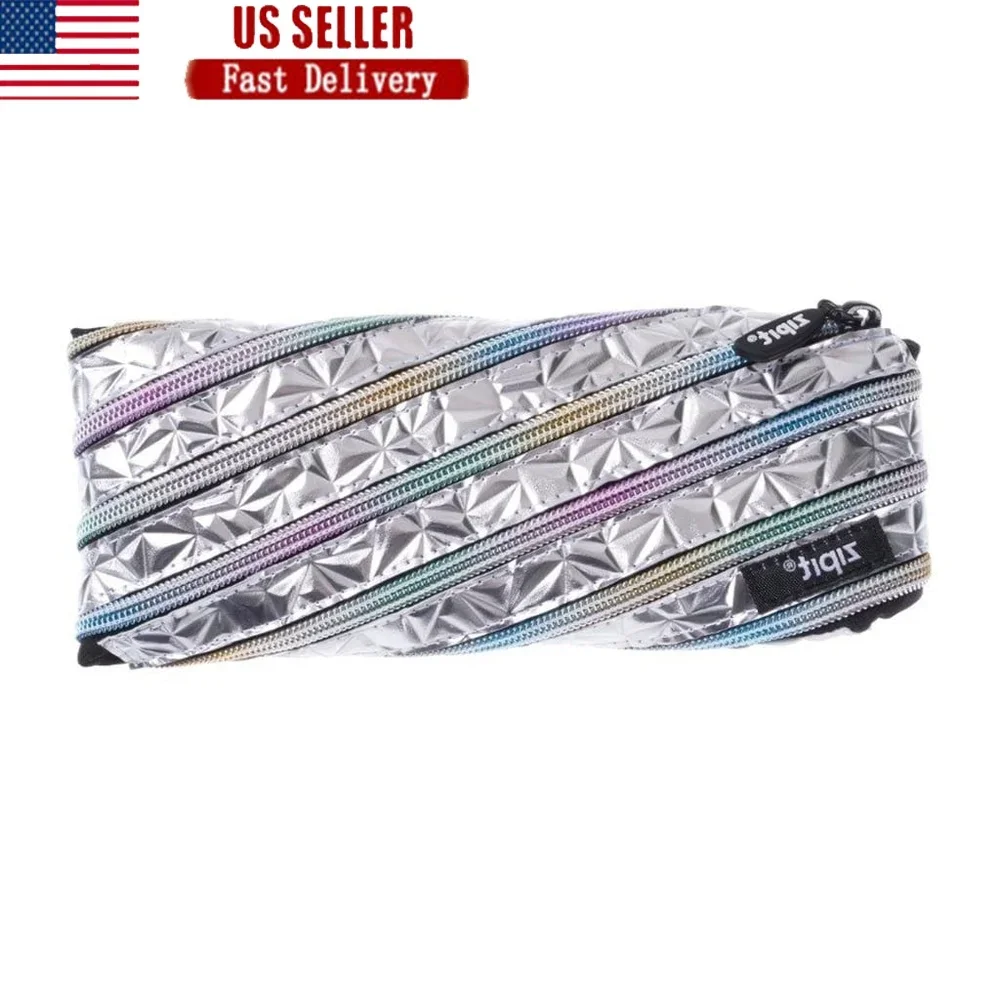 مقلمة معدنية حقيبة أقلام رصاص جمالية للكلية والمكتب فضية)