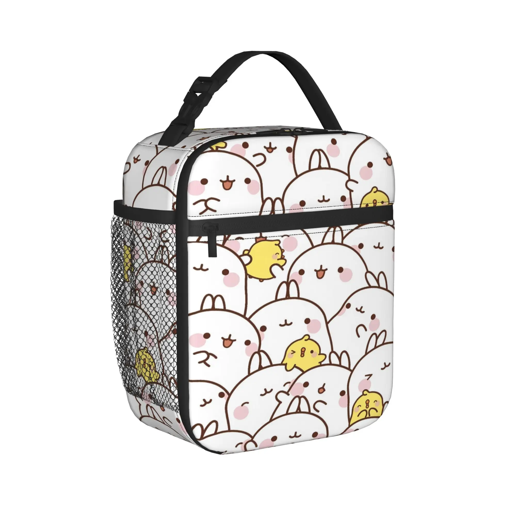 Molang Cartoon Lunch Bag For Child  Outdoor Picnic Print Lunch Box Retro Oxford Thermal Tote Handbags