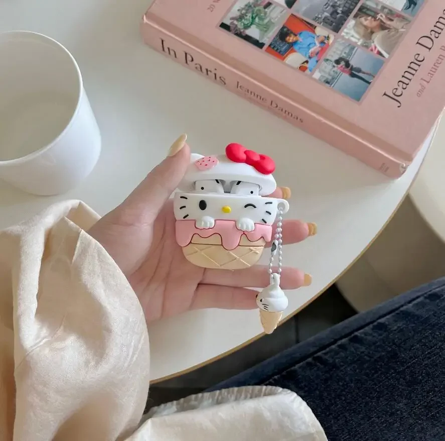 Hello Kitty Ice Cream With Keychain Protective Earphone Silicone Cover For Airpods Pro 2 Case/Airpods Pro Case For Girls Women