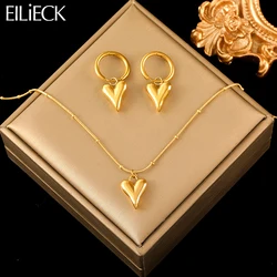 EILIECK 316L Stainless Steel Gold Color Heart Love Necklace Earrings Trendy For Women New Party Gift Waterproof Jewelry Set