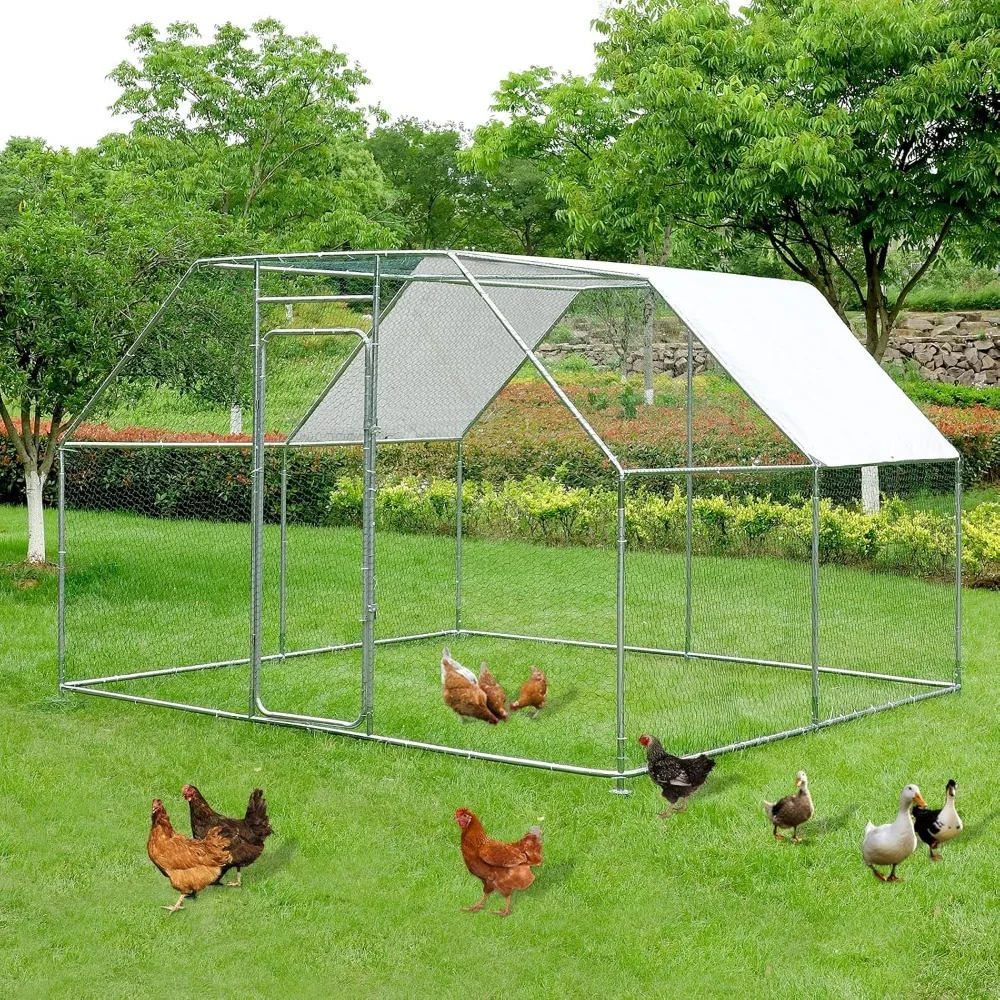 

Large Metal Chicken Coop Run Duck Coop, Galvanized Chicken Runs for Yard with Cover, Walk-in Chicken Run Poultry Cage Hen House