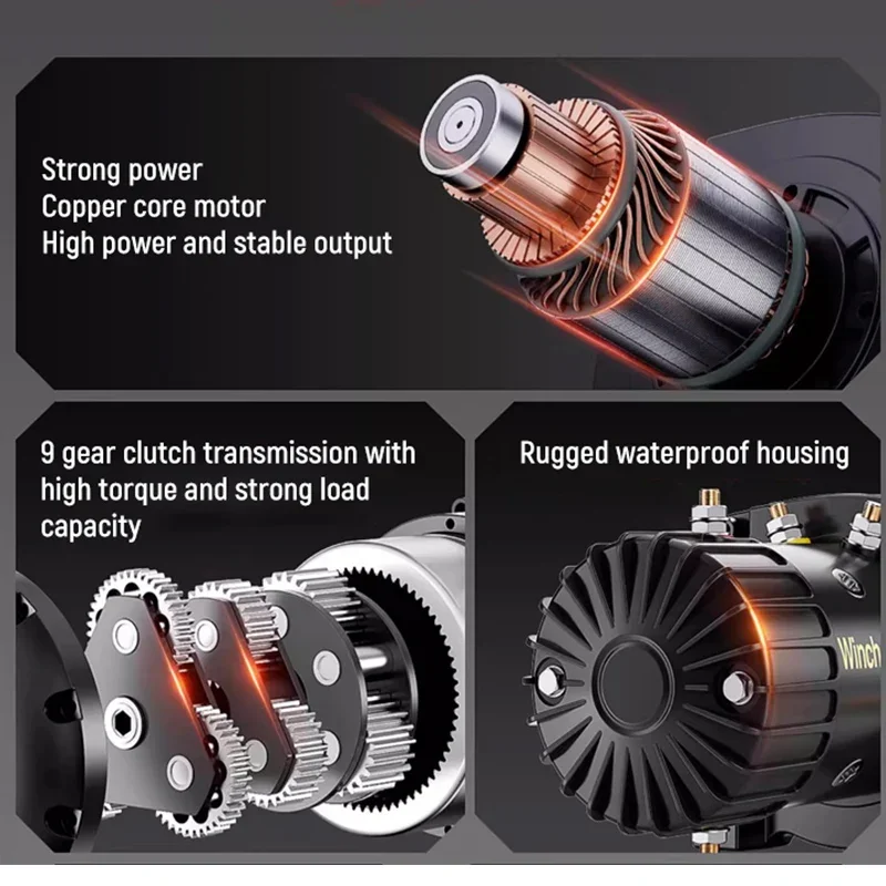 12V 24V Portable Electric Winch Steel Cable Winch 3000lb Power Winch ATV Trailer  for off-road Vehicle Recovery Boat