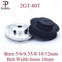 Printfly Voron 3D Drucker Teile 80 Zähne 2GT Timing Pulley Bohrung 5/6/6.35/810/12mm Für Breite 6/10mm GT2 Zahnriemen Pulley 1PCS