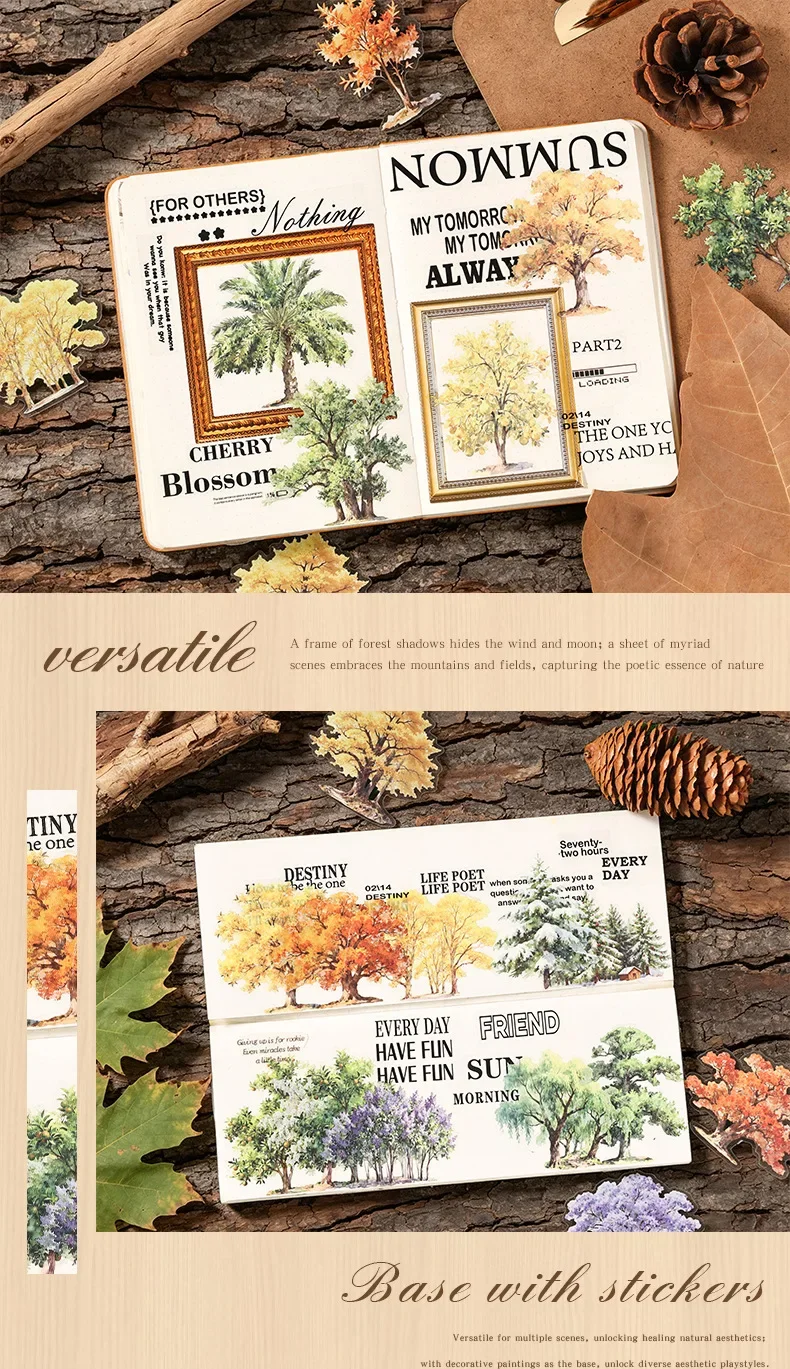 JIANWU Vintage Tree Landscape Material Collage Scrapbooking PET Sticker Creative DIY Journal Stationery