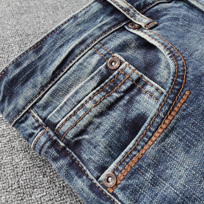 

Designer Fashion Men Jeans Retro Blue Stretch Slim Fit Ripped Jeans Men High Quality Y2K Italian Style Vintage Denim Pants Homme