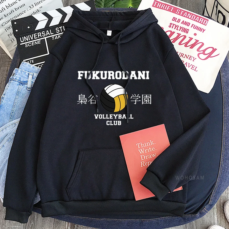 Haikyuu Anime Hoodies Funny Fukurodani Academy Volleyball Club Cartoon Logo Graphics Unisex Oversized Winter Long Sweatshirts