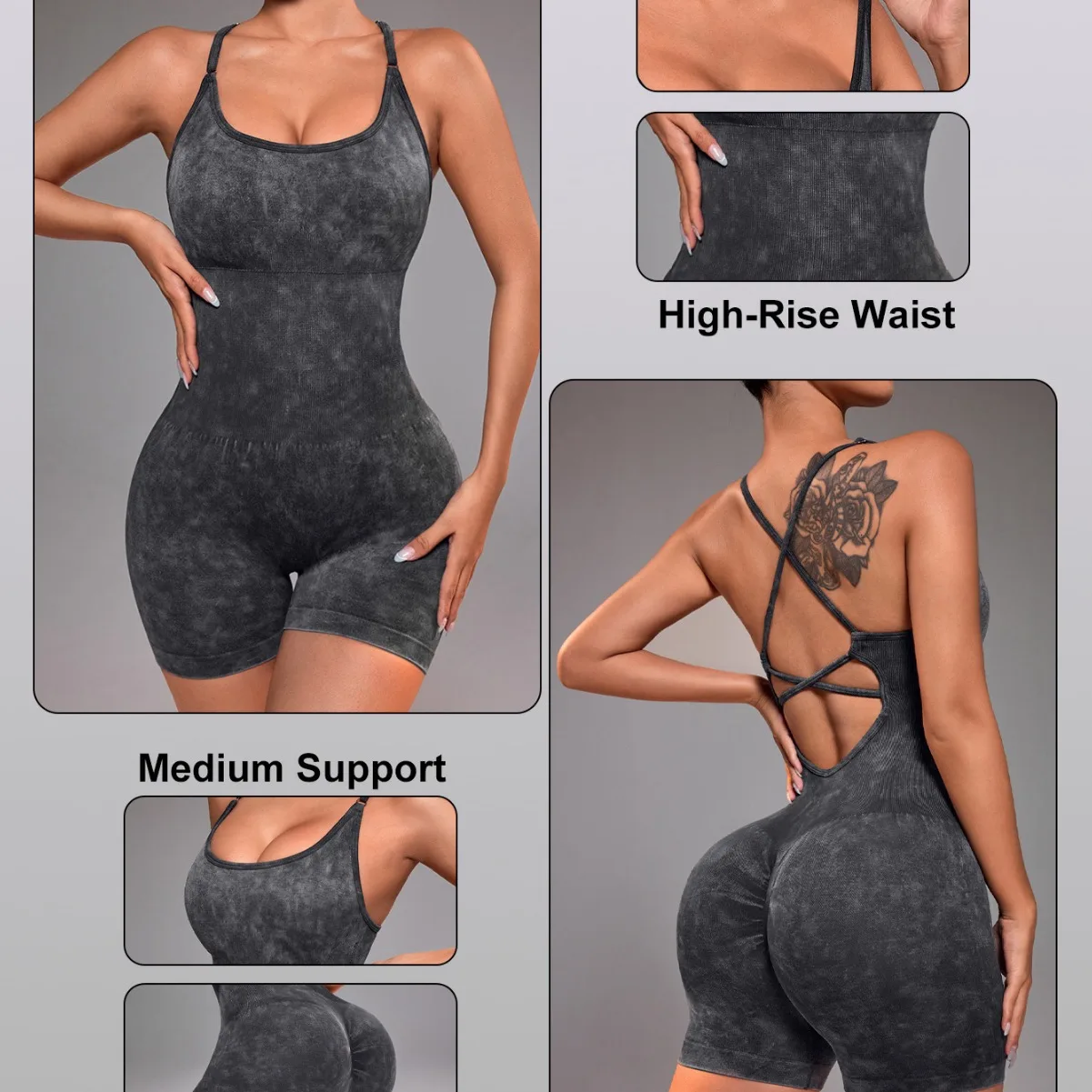 Backless One Piece Fitness Yoga Jumpsuit Chest Pads Scrunch Shorts Set Hip Lifting Women\'s Gym Clothing Breathable Yoga Suit