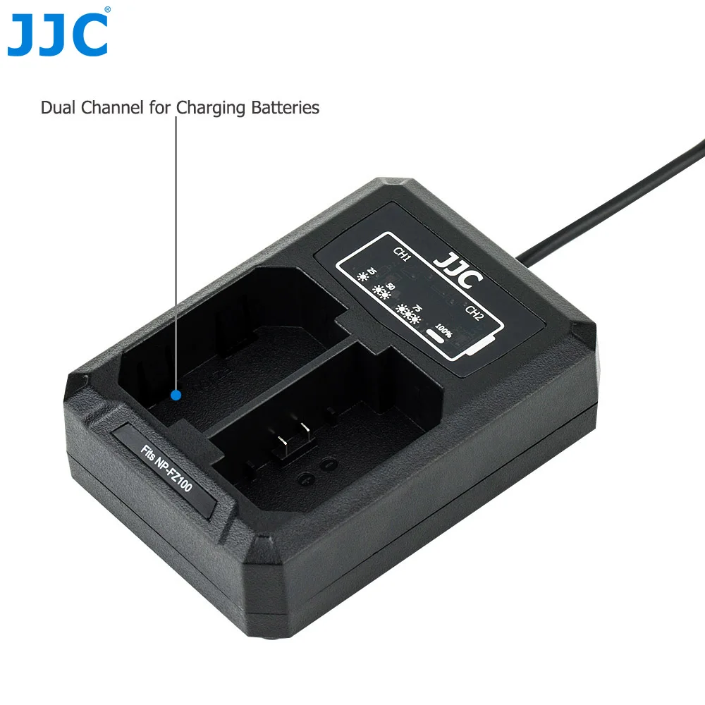 JJC USB Tipo C Carregador de Bateria de Câmera Dupla para Sony NP-FZ100 Sony A7 III A7 IV A6700 FX3 FX30 ZV-E1 ZV-E10 II Carregador de Bateria