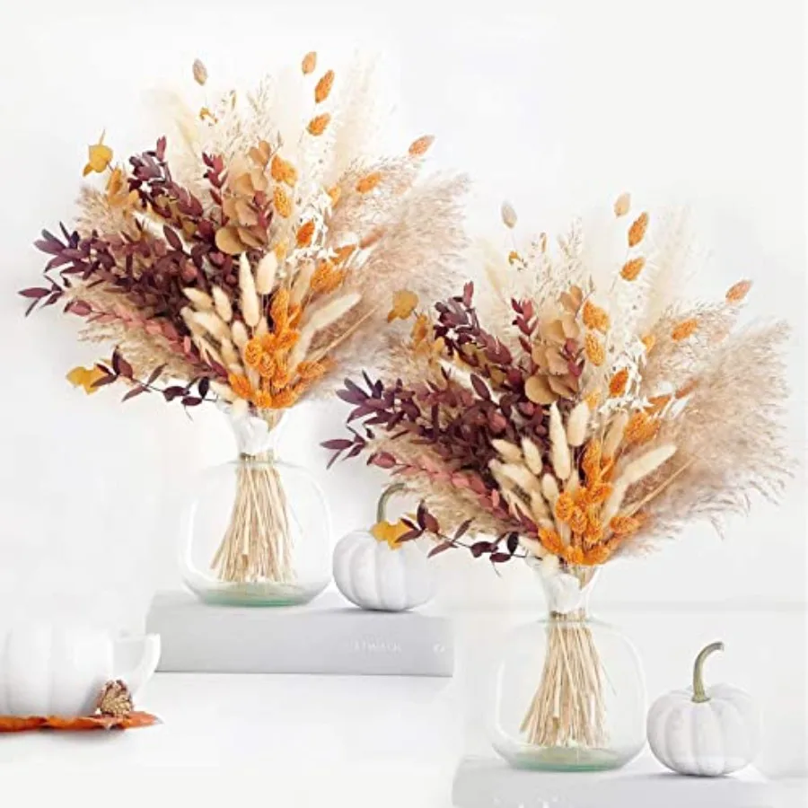 

Fall Decor Autumn Decorations for Home - Boho Flowers Orange Pampas Grass Decor Fluffy Dried Flower Bouquet Dry Pompas 17"-95-P