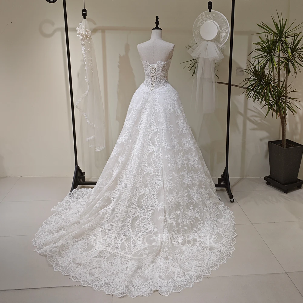 Timeless Wedding Dress Ivory Lace A Line Customized Detachable Sleeves Sweetheart Appliques Court Train robe de mariée
