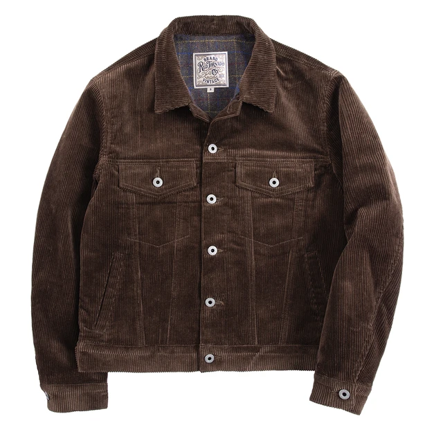 Red Tornado Corduroy Modified Type 3 Trucker Jacket in Brown Slim Fit