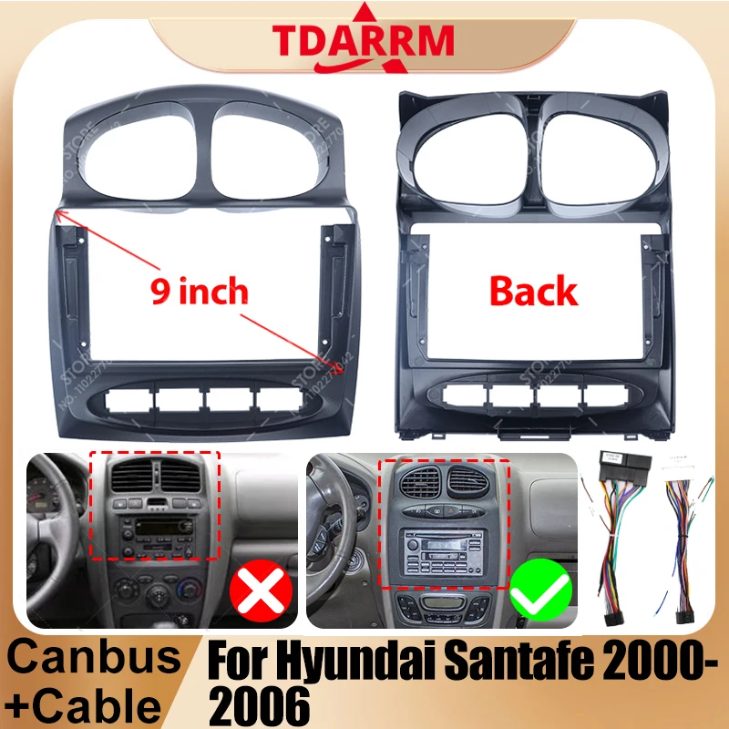 For Hyundai Santafe 2000-2006 9inch car radio android fascia multimedia cd mp5 video Audio stereo panel frame cable harness.